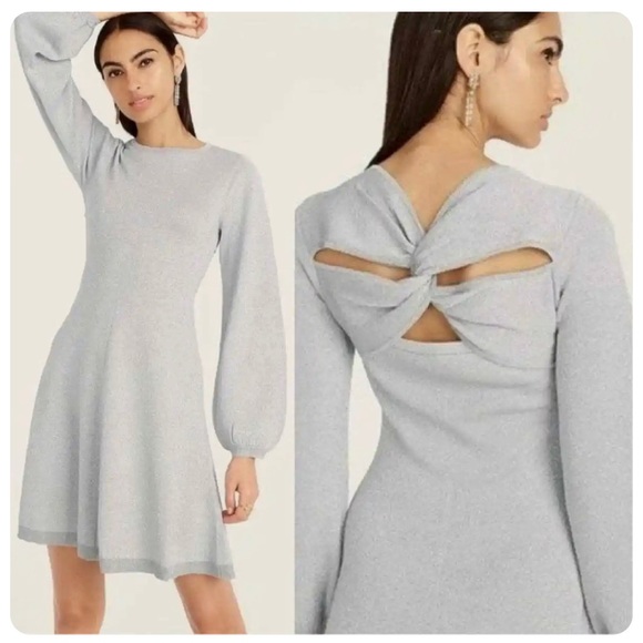 J. Crew NWT Dress S Silver Merino Wool Metallic Fit & Flare Party J. Crew $268 - Picture 1 of 17